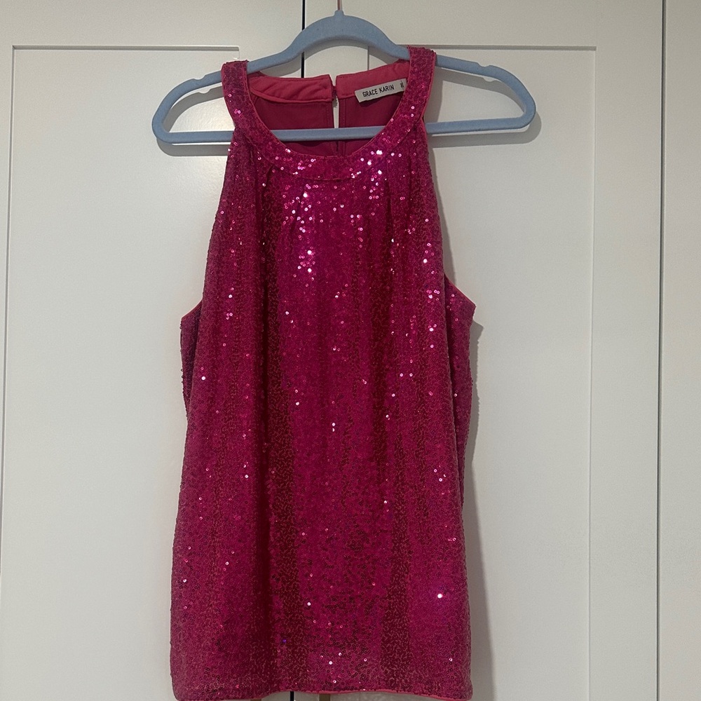 Grace Karin Pink Sequin Blouse